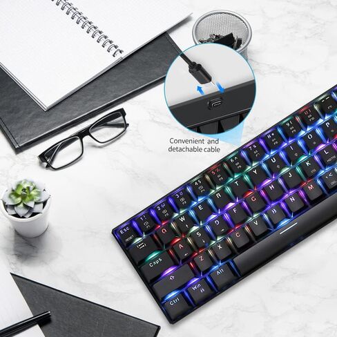 لوحة مفاتيح ERYUE CK61 RGB لوحة مفاتيح ميكانيكية للألعاب OUTMU باللون الأحمر، لوحة مفاتيح 61 مفتاحًا مضادة للظلال مع إضاءة خلفية للألعاب باللون الأسود in Kuwait