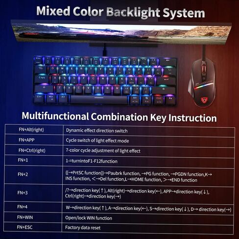 لوحة مفاتيح ERYUE CK61 RGB لوحة مفاتيح ميكانيكية للألعاب OUTMU باللون الأحمر، لوحة مفاتيح 61 مفتاحًا مضادة للظلال مع إضاءة خلفية للألعاب باللون الأسود in Kuwait