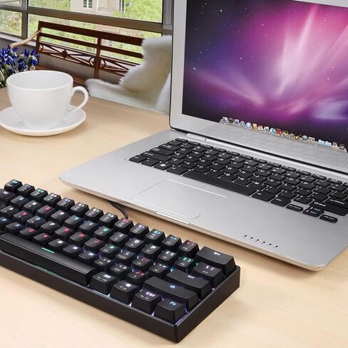 لوحة مفاتيح ERYUE CK61 RGB لوحة مفاتيح ميكانيكية للألعاب OUTMU باللون الأحمر، لوحة مفاتيح 61 مفتاحًا مضادة للظلال مع إضاءة خلفية للألعاب باللون الأسود in Kuwait