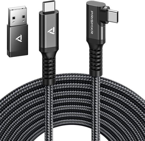 كابل ربط PRISMXR بطول 16 قدم متوافق مع ملحقات Oculus Quest 2/ Meta Quest Pro من النوع C إلى C 2 في 1 5 متر USB 3.2 للكمبيوتر/Steam VR، نقل بيانات الكمبيوتر بسرعة 5 جيجابت في الثانية (أسود) in Kuwait