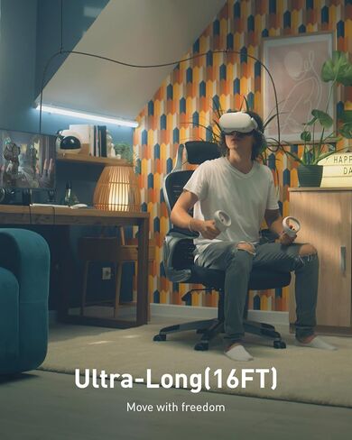 كابل ربط PRISMXR بطول 16 قدم متوافق مع ملحقات Oculus Quest 2/ Meta Quest Pro من النوع C إلى C 2 في 1 5 متر USB 3.2 للكمبيوتر/Steam VR، نقل بيانات الكمبيوتر بسرعة 5 جيجابت في الثانية (أسود) in Kuwait