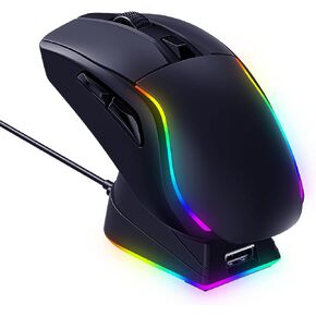 ماوس العاب لاسلكي مع قاعدة شحن مغناطيسية RGB خفيف الوزن ثلاثي الاوضاع 2.4G/USB-C/بلوتوث حتى 20000DPI 1000Hz 300IPS مع اضاءة خلفية كروما RGB و6 ازرار قابلة للبرمجة - بطارية 120 ساعة in Kuwait