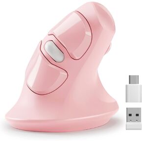 MicroPack Ergonomic Vertical Wireless Mouse, Silent Cordless Office Mouse with USB-A & Type-C Receiver, 800/1200/1600 DPI, 6 Buttons, Reduces Wrist Strain for Work, Windows, Mac, PC & Laptop Pink in Saudi Arabia
