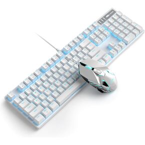 MageGee Mechanical Gaming Keyboard and Mouse Headset Bundle, Blue LED Backlit Blue Switch Wired Keyboard, 7-Color Light Up Mouse & Lightweight Over-Ear Headphone, 3 in 1 Set for Windows PC Gamer