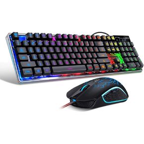 Gaming Keyboard and Mouse Combo, K1 RGB LED Backlit Keyboard with 104 Key Computer PC Gaming Keyboard for PC/Laptop (Black)