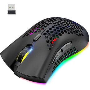 Wireless Lightweight Gaming Mouse Honeycomb with 7 Button Multi RGB Backlit Perforated Ergonomic Shell Optical Sensor Adjustable DPI Rechargeable 800 mAh Battery USB Receiver for PC Mac Gamer(Black)