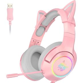 سماعة الألعاب SIMGAL Pink متوافقة فقط مع أجهزة PS4 والكمبيوتر الشخصي والكمبيوتر والكمبيوتر المحمول مع صوت محيطي افتراضي 7.1، وأذن قطة قابلة للإزالة، وميكروفون قابل للسحب لإلغاء الأنف، وقابس USB (لا يوجد قابس 3.5 مم) in Kuwait