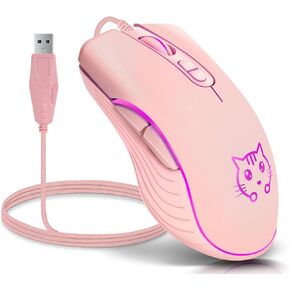Gaming Mouse,7 Colors Backlit Optical Game Mice Ergonomic USB Wired with 2400 DPI and 6 Buttons 4 Shooting for Computer/Win/Mac/Linux/Andriod/iOS. (Pink) in Kuwait