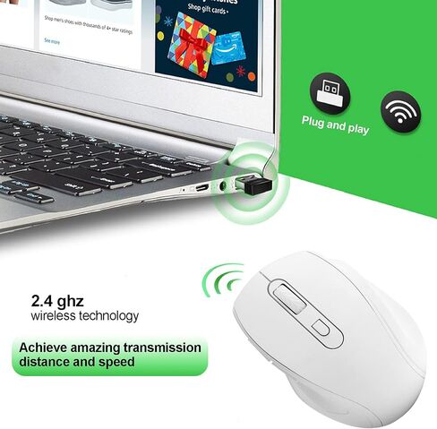 Wireless Mouse, 2.4Ghz Office/Gaming Ergonomic Optical Mouse 1600dpi for Notebook Desktop Computer (white) in Saudi Arabia