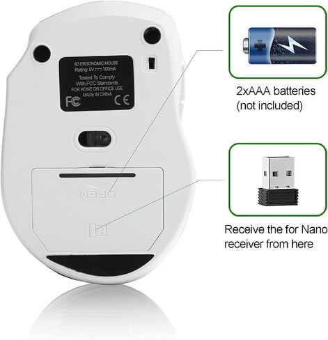 Wireless Mouse, 2.4Ghz Office/Gaming Ergonomic Optical Mouse 1600dpi for Notebook Desktop Computer (white) in Saudi Arabia