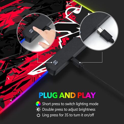 لوحة ماوس ألعاب AIMSA كبيرة RGB، لوحة ماوس LED ممتدة 35.4 × 15.8 بوصة قاعدة مطاطية غير قابلة للانزلاق مع 14 وضع إضاءة، سجادة مكتب كبيرة مقاومة للماء، أحمر أسود in Kuwait