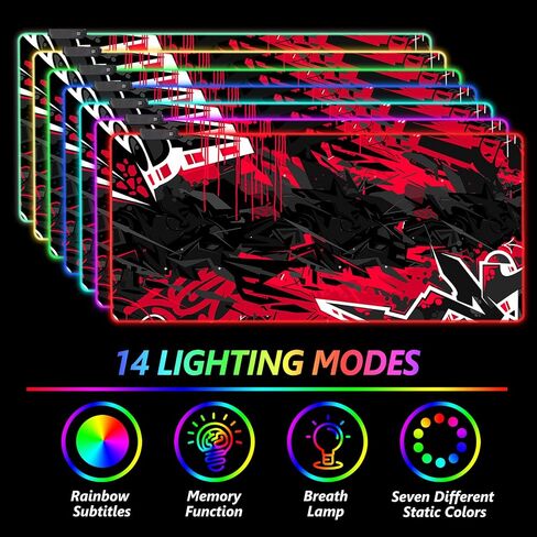 لوحة ماوس ألعاب AIMSA كبيرة RGB، لوحة ماوس LED ممتدة 35.4 × 15.8 بوصة قاعدة مطاطية غير قابلة للانزلاق مع 14 وضع إضاءة، سجادة مكتب كبيرة مقاومة للماء، أحمر أسود in Kuwait