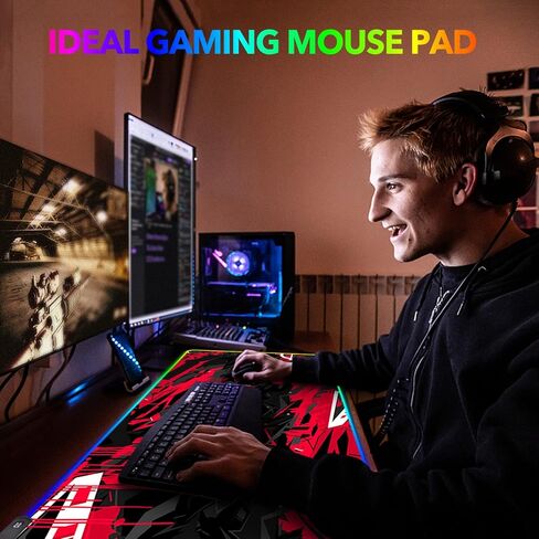 لوحة ماوس ألعاب AIMSA كبيرة RGB، لوحة ماوس LED ممتدة 35.4 × 15.8 بوصة قاعدة مطاطية غير قابلة للانزلاق مع 14 وضع إضاءة، سجادة مكتب كبيرة مقاومة للماء، أحمر أسود in Kuwait