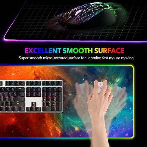 لوحة ماوس ألعاب AIMSA كبيرة RGB، لوحة ماوس LED ممتدة 35.4 × 15.8 بوصة قاعدة مطاطية غير قابلة للانزلاق مع 14 وضع إضاءة، سجادة مكتب كبيرة مقاومة للماء، أحمر أسود in Kuwait