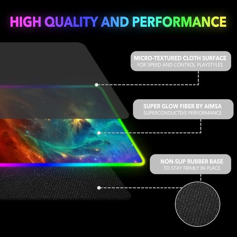 لوحة ماوس ألعاب AIMSA كبيرة RGB، لوحة ماوس LED ممتدة 35.4 × 15.8 بوصة قاعدة مطاطية غير قابلة للانزلاق مع 14 وضع إضاءة، سجادة مكتب كبيرة مقاومة للماء، أحمر أسود in Kuwait