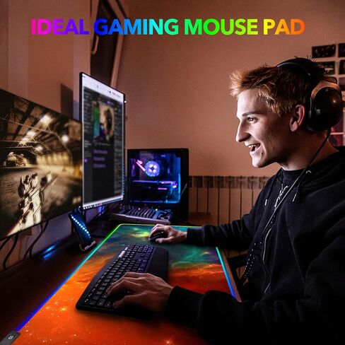 لوحة ماوس ألعاب AIMSA كبيرة RGB، لوحة ماوس LED ممتدة 35.4 × 15.8 بوصة قاعدة مطاطية غير قابلة للانزلاق مع 14 وضع إضاءة، سجادة مكتب كبيرة مقاومة للماء، أحمر أسود in Kuwait