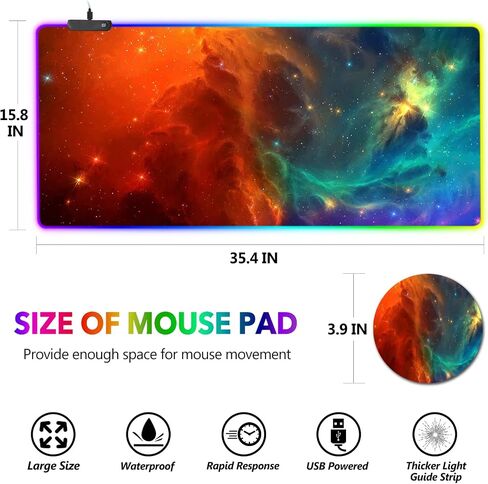 لوحة ماوس ألعاب AIMSA كبيرة RGB، لوحة ماوس LED ممتدة 35.4 × 15.8 بوصة قاعدة مطاطية غير قابلة للانزلاق مع 14 وضع إضاءة، سجادة مكتب كبيرة مقاومة للماء، أحمر أسود in Kuwait