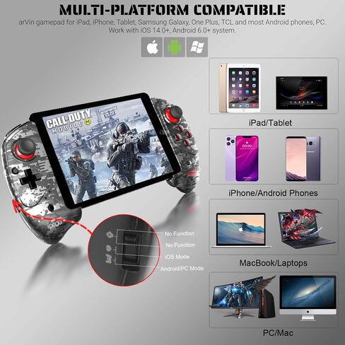 arVin Gaming Controller for iPad/iPad Mini/iPad Air, iPhone 15/14/13/12, iOS, Tablet Android Gamepad for Samsung Galaxy Tab, HUAWEI MatePad, Yoga Tab[within 5-11 inch] PC Game Joystick for COD, Steam in Kuwait