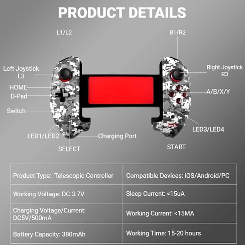 arVin Gaming Controller for iPad/iPad Mini/iPad Air, iPhone 15/14/13/12, iOS, Tablet Android Gamepad for Samsung Galaxy Tab, HUAWEI MatePad, Yoga Tab[within 5-11 inch] PC Game Joystick for COD, Steam in Kuwait