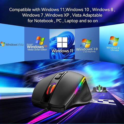 تيك نيت ماوس العاب سلكي، 6400 نقطة لكل بوصة، ماوس USB للكمبيوتر، 7 اوضاع قابلة للبرمجة مع 6 اضاءة خلفية RGB، 6 مستويات DPI للكمبيوتر/ويندوز/فيستا/لينكس in Kuwait