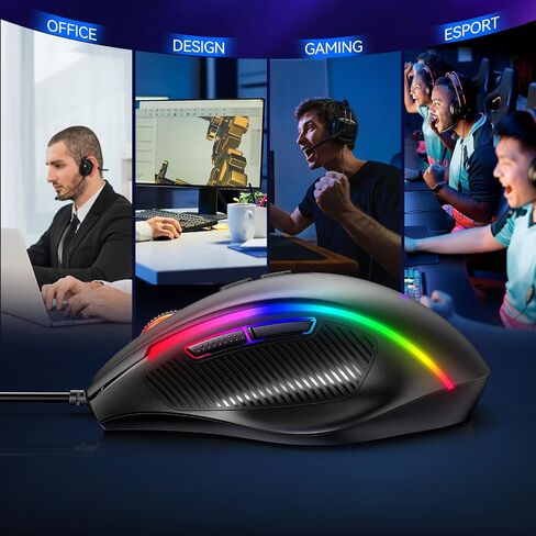 تيك نيت ماوس العاب سلكي، 6400 نقطة لكل بوصة، ماوس USB للكمبيوتر، 7 اوضاع قابلة للبرمجة مع 6 اضاءة خلفية RGB، 6 مستويات DPI للكمبيوتر/ويندوز/فيستا/لينكس in Kuwait