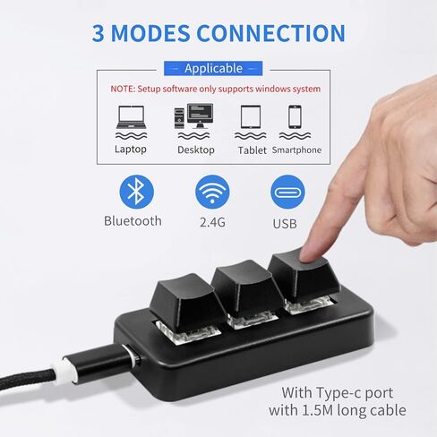 Acogedor Mini 3 Key Keypad Mechanical Gaming Keyboard, USB/2.4G/Bluetooth RGB Backlit Mini Programmable Macro Keypad, One Handed HID Standard Keyboard in Saudi Arabia