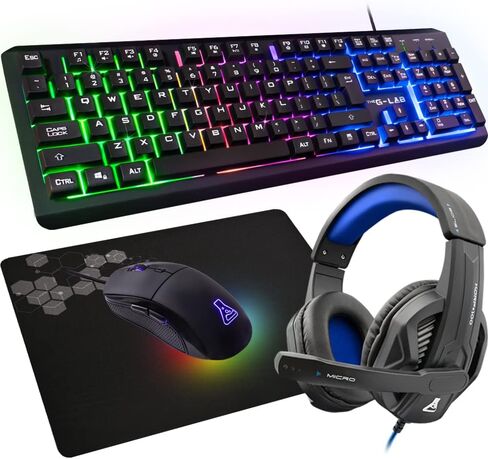 G-LAB Combo Selenium - 4 in 1 Gaming Set - Backlit QWERTY Gaming Keyboard, 3200 DPI Gaming Mouse, Headset Gaming, Non-Slip Mouse Pad – Gamer Pack Compatible with PC/PS4/PS5/Xbox One/Xbox Series X in Saudi Arabia