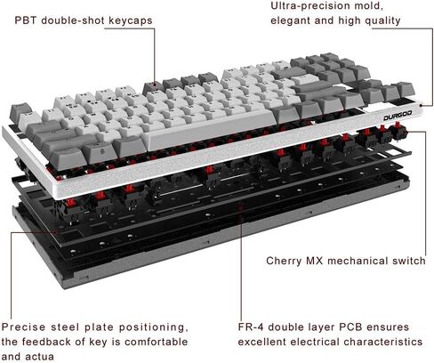 DURGOD Taurus K310 Mechanical Keyboard | 104 Keys Full Size | USB C Wired | Doubleshot PBT Keycaps | Programmable Keys | NKRO Rollover | for Windows & Mac | Cherry MX Brown, Grey in Kuwait