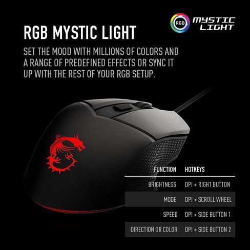 MSI Clutch GM11 Gaming Mouse, 5000 DPI, 10M Omron Switches, Optical Sensor, Symmetrical Ergonomic Design, RGB Mystic Light Compatible, PC/Mac,graphite in Saudi Arabia