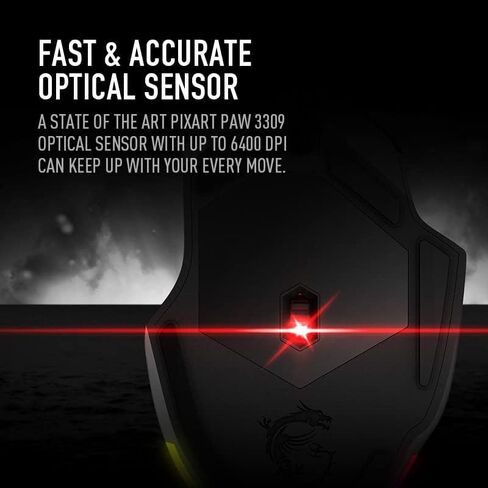 MSI Clutch GM11 Gaming Mouse, 5000 DPI, 10M Omron Switches, Optical Sensor, Symmetrical Ergonomic Design, RGB Mystic Light Compatible, PC/Mac,graphite in Saudi Arabia