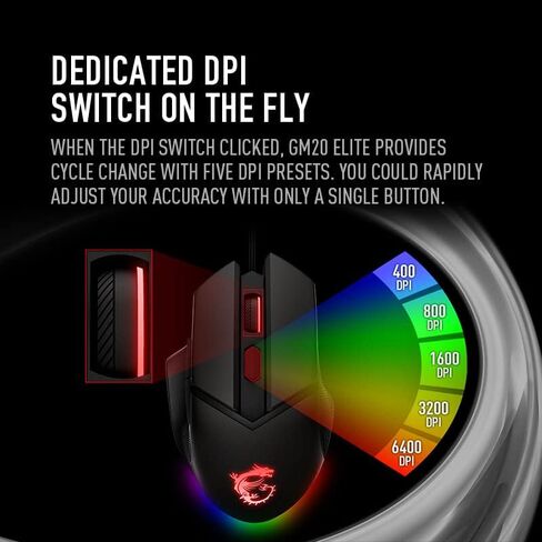 MSI Clutch GM11 Gaming Mouse, 5000 DPI, 10M Omron Switches, Optical Sensor, Symmetrical Ergonomic Design, RGB Mystic Light Compatible, PC/Mac,graphite in Saudi Arabia