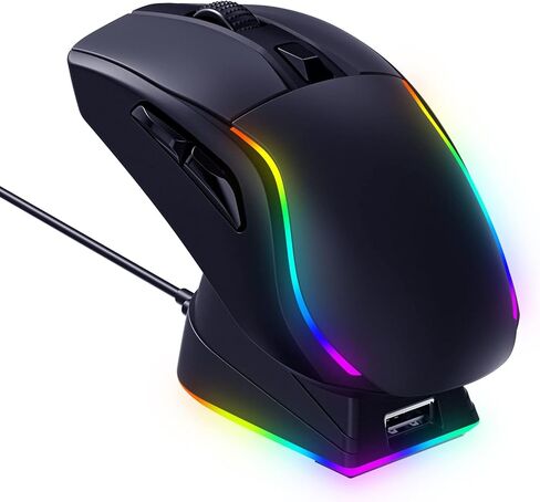ماوس العاب لاسلكي مع قاعدة شحن مغناطيسية RGB خفيف الوزن ثلاثي الاوضاع 2.4G/USB-C/بلوتوث حتى 20000DPI 1000Hz 300IPS مع اضاءة خلفية كروما RGB و6 ازرار قابلة للبرمجة - بطارية 120 ساعة in Kuwait
