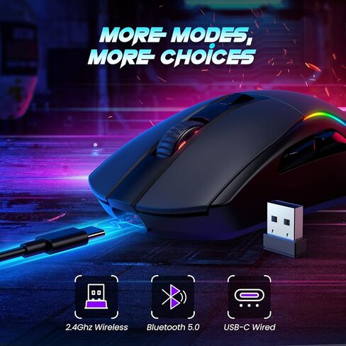 ماوس العاب لاسلكي مع قاعدة شحن مغناطيسية RGB خفيف الوزن ثلاثي الاوضاع 2.4G/USB-C/بلوتوث حتى 20000DPI 1000Hz 300IPS مع اضاءة خلفية كروما RGB و6 ازرار قابلة للبرمجة - بطارية 120 ساعة in Kuwait