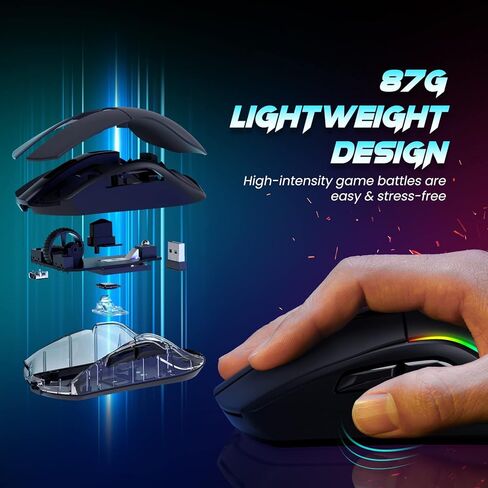 ماوس العاب لاسلكي مع قاعدة شحن مغناطيسية RGB خفيف الوزن ثلاثي الاوضاع 2.4G/USB-C/بلوتوث حتى 20000DPI 1000Hz 300IPS مع اضاءة خلفية كروما RGB و6 ازرار قابلة للبرمجة - بطارية 120 ساعة in Kuwait