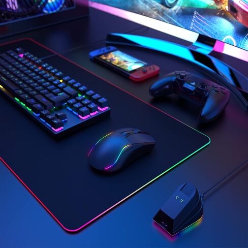 ماوس العاب لاسلكي مع قاعدة شحن مغناطيسية RGB خفيف الوزن ثلاثي الاوضاع 2.4G/USB-C/بلوتوث حتى 20000DPI 1000Hz 300IPS مع اضاءة خلفية كروما RGB و6 ازرار قابلة للبرمجة - بطارية 120 ساعة in Kuwait