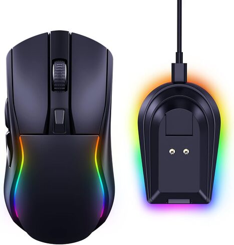 ماوس العاب لاسلكي مع قاعدة شحن مغناطيسية RGB خفيف الوزن ثلاثي الاوضاع 2.4G/USB-C/بلوتوث حتى 20000DPI 1000Hz 300IPS مع اضاءة خلفية كروما RGB و6 ازرار قابلة للبرمجة - بطارية 120 ساعة in Kuwait