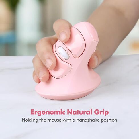 MicroPack Ergonomic Vertical Wireless Mouse, Silent Cordless Office Mouse with USB-A & Type-C Receiver, 800/1200/1600 DPI, 6 Buttons, Reduces Wrist Strain for Work, Windows, Mac, PC & Laptop Pink in Kuwait