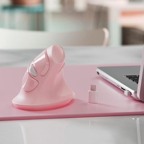 MicroPack Ergonomic Vertical Wireless Mouse, Silent Cordless Office Mouse with USB-A & Type-C Receiver, 800/1200/1600 DPI, 6 Buttons, Reduces Wrist Strain for Work, Windows, Mac, PC & Laptop Pink in Kuwait