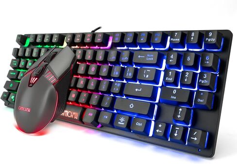 Wireless Gaming Keyboard with knob and Mouse Combo USB Dongle 2.4G Rechargeable 3000mAH Battery RGB Backlit Stainless Panel 4200DPI Side Button Mice for PC Laptop Compatible with Windows 8/9/10 MacOS in Saudi Arabia