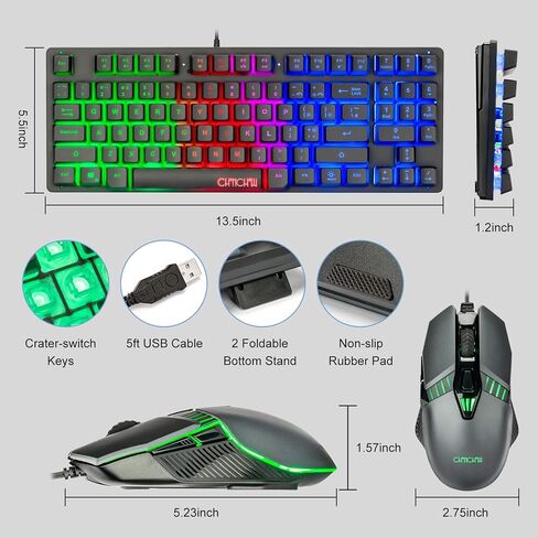 Wireless Gaming Keyboard with knob and Mouse Combo USB Dongle 2.4G Rechargeable 3000mAH Battery RGB Backlit Stainless Panel 4200DPI Side Button Mice for PC Laptop Compatible with Windows 8/9/10 MacOS in Saudi Arabia