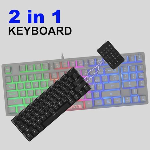 Wireless Gaming Keyboard with knob and Mouse Combo USB Dongle 2.4G Rechargeable 3000mAH Battery RGB Backlit Stainless Panel 4200DPI Side Button Mice for PC Laptop Compatible with Windows 8/9/10 MacOS in Saudi Arabia