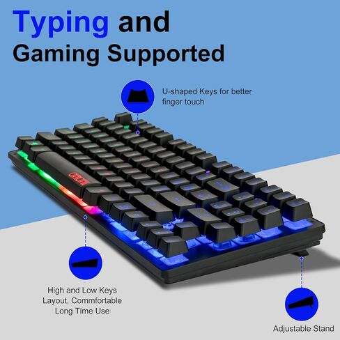 Wireless Gaming Keyboard with knob and Mouse Combo USB Dongle 2.4G Rechargeable 3000mAH Battery RGB Backlit Stainless Panel 4200DPI Side Button Mice for PC Laptop Compatible with Windows 8/9/10 MacOS in Saudi Arabia