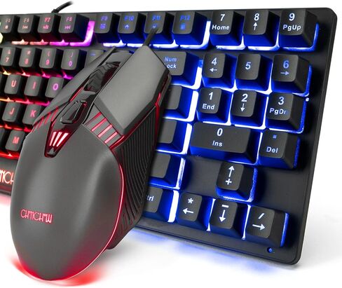 Wireless Gaming Keyboard with knob and Mouse Combo USB Dongle 2.4G Rechargeable 3000mAH Battery RGB Backlit Stainless Panel 4200DPI Side Button Mice for PC Laptop Compatible with Windows 8/9/10 MacOS in Saudi Arabia