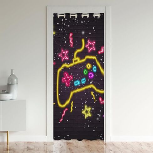 Fashion Video Games Door Curtain Privacy,Watercolor Neon Light Gamepad Blackout Curtain,Kids Gamer Door Window Curtain 1 Panel,52" W X 80" L in Saudi Arabia