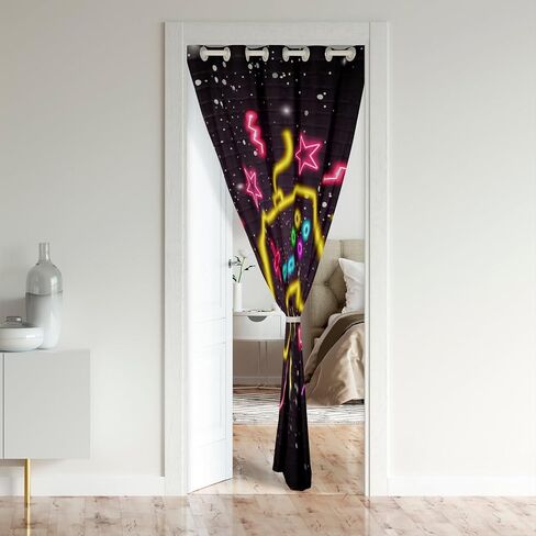 Fashion Video Games Door Curtain Privacy,Watercolor Neon Light Gamepad Blackout Curtain,Kids Gamer Door Window Curtain 1 Panel,52" W X 80" L in Saudi Arabia