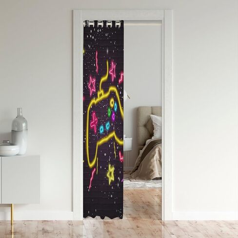 Fashion Video Games Door Curtain Privacy,Watercolor Neon Light Gamepad Blackout Curtain,Kids Gamer Door Window Curtain 1 Panel,52" W X 80" L in Saudi Arabia