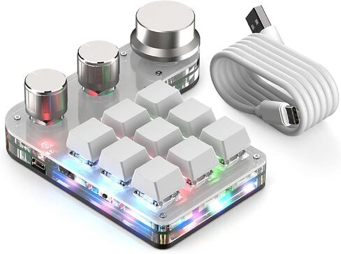 لوحة مفاتيح GLOGLOW Mini للألعاب، 9 مفاتيح 1200 مللي أمبير في الساعة 3 أزرار قابلة للاستبدال، لوحة مفاتيح صغيرة مخصصة بإضاءة خلفية RGB لتحرير الفيديو (أبيض) in Kuwait