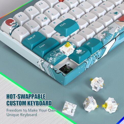 Womier M84 75% Wireless/Wired Mechanical Keyboard, Compact 84 Keys Hot Swappable Gaming Keyboard, N-Key Rollover RGB Custom Keyboard for Windows Mac PC Gamer (Coral Sea, Gateron Yellow Switch) in Kuwait