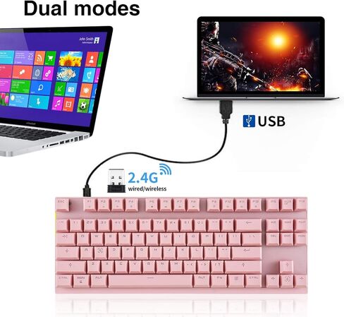MOTOSPEED 2.4GHz Wireless/Wired Mechanical Gaming Keyboard White Backlit/Durable Battery,Type-C Gaming/Typist Keyboard for Mac/PC/Laptop(Pink, 87 Key Red Switches) in Kuwait