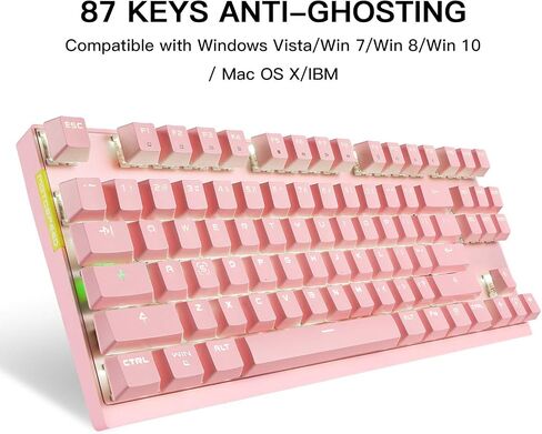 MOTOSPEED 2.4GHz Wireless/Wired Mechanical Gaming Keyboard White Backlit/Durable Battery,Type-C Gaming/Typist Keyboard for Mac/PC/Laptop(Pink, 87 Key Red Switches) in Kuwait